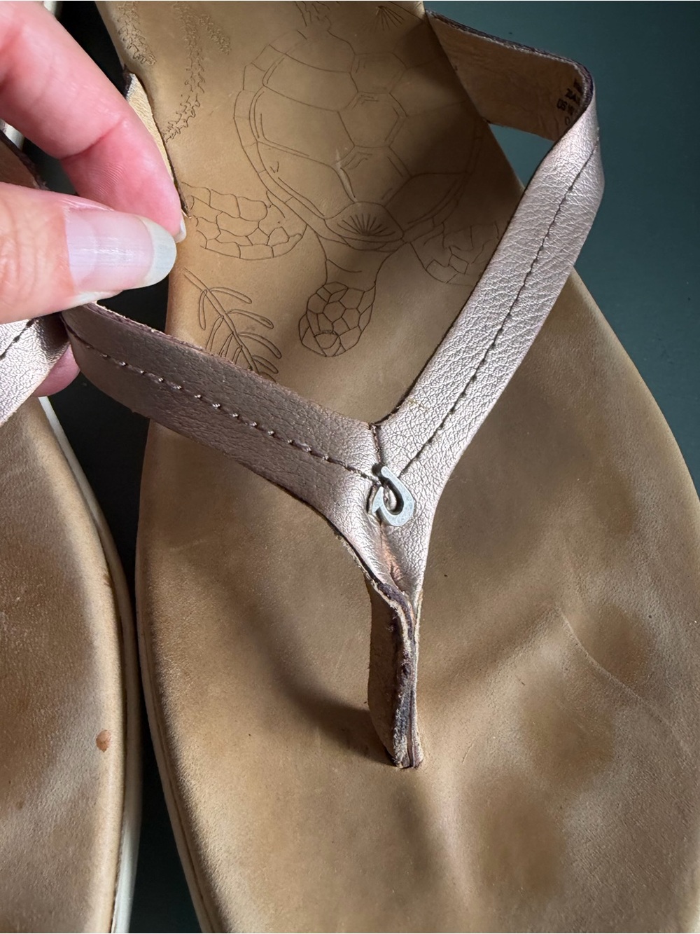 Olukai Rose Gold Honu Flip Flops - Picture 3 of 5